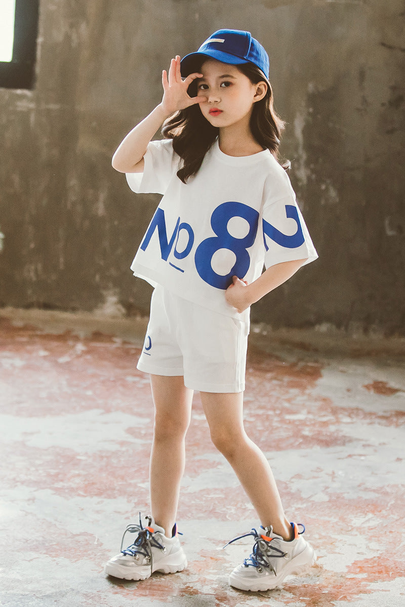 Loose Children's Wear Girl Short-sleeved Big Kids Sports Two-piece Suit Abysaz Kollectionz