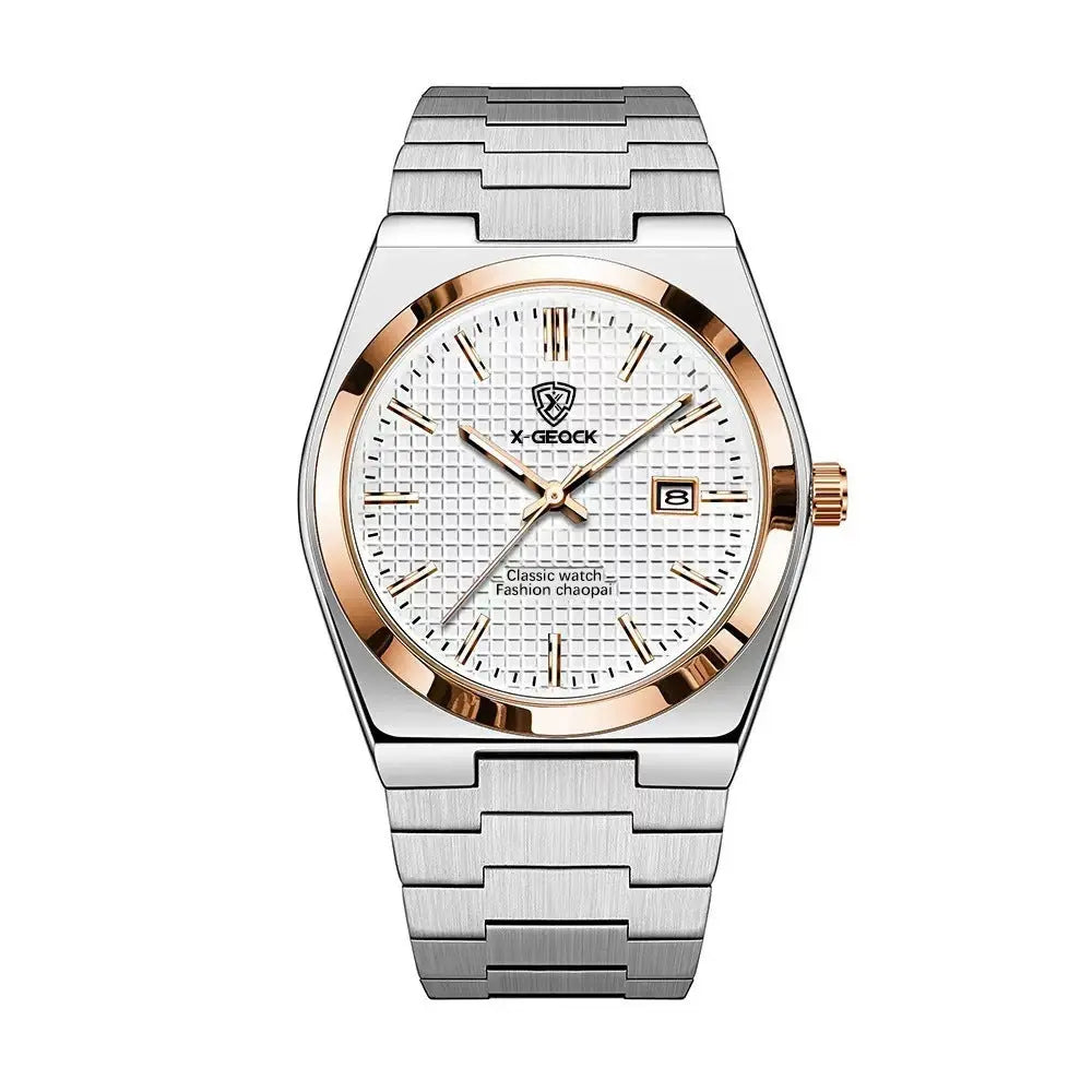 Men's Watch Quartz Simple Fashion Wrist Watch Steel Belt Waterproof Calendar Genuine Goods - Abysaz Kollectionz