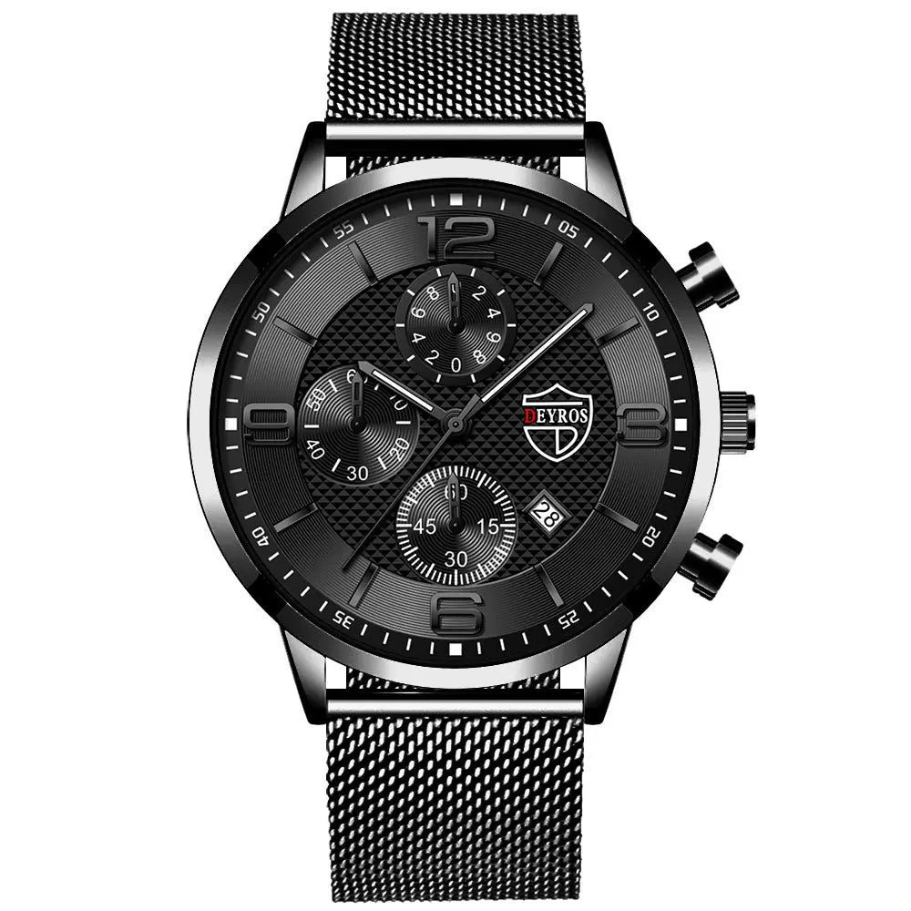 Men's Calendar Watch Business Stainless Steel Luminous Quartz Wrist Watch - Abysaz Kollectionz