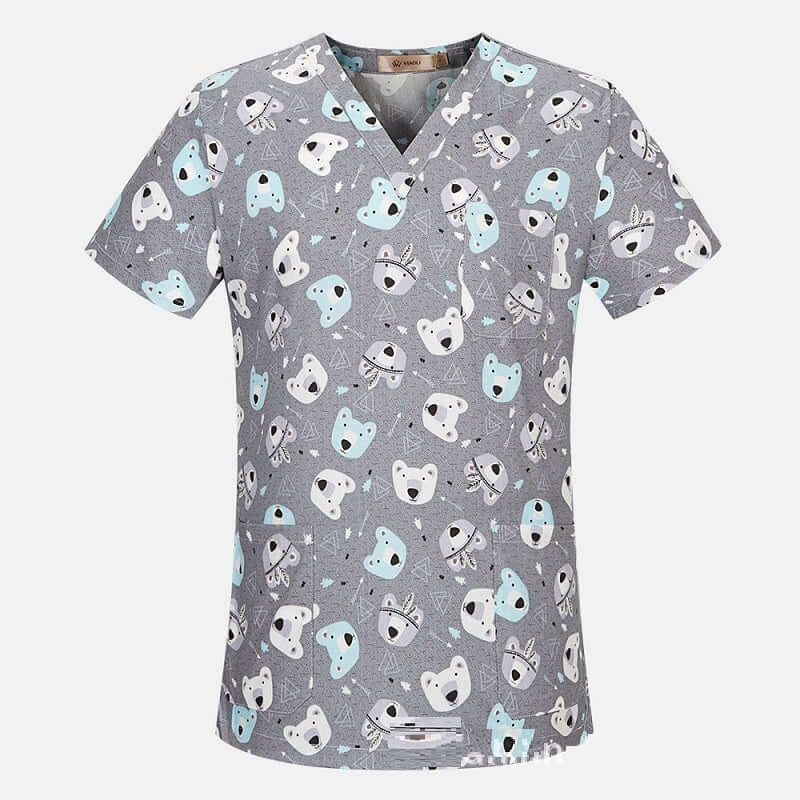 Men's And Women's V-neck Printed Surgical Clothes, Hand Washing Clothes, Work Clothes, Short Sleeves Abysaz Kollectionz