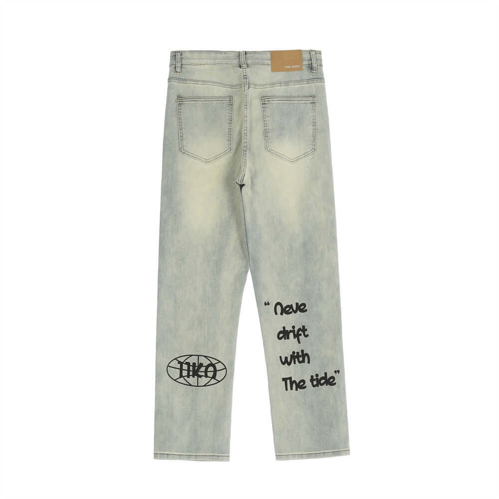 Printed Washed Worn Jeans Men Abysaz Kollectionz