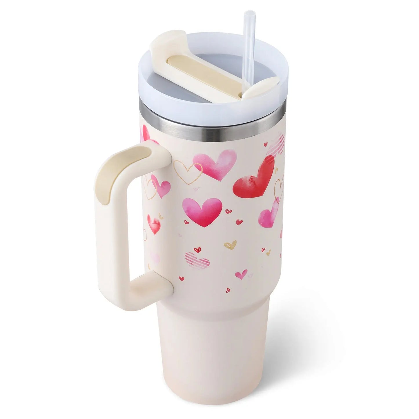 40 Oz Tumbler With Handle Straw Insulated, Stainless Steel Spill Proof Vacuum Coffee Cup Tumbler With Lid Tapered Mug Gifts For Valentine Lover Suitable For Car Gym Office Travel - Abysaz Kollectionz
