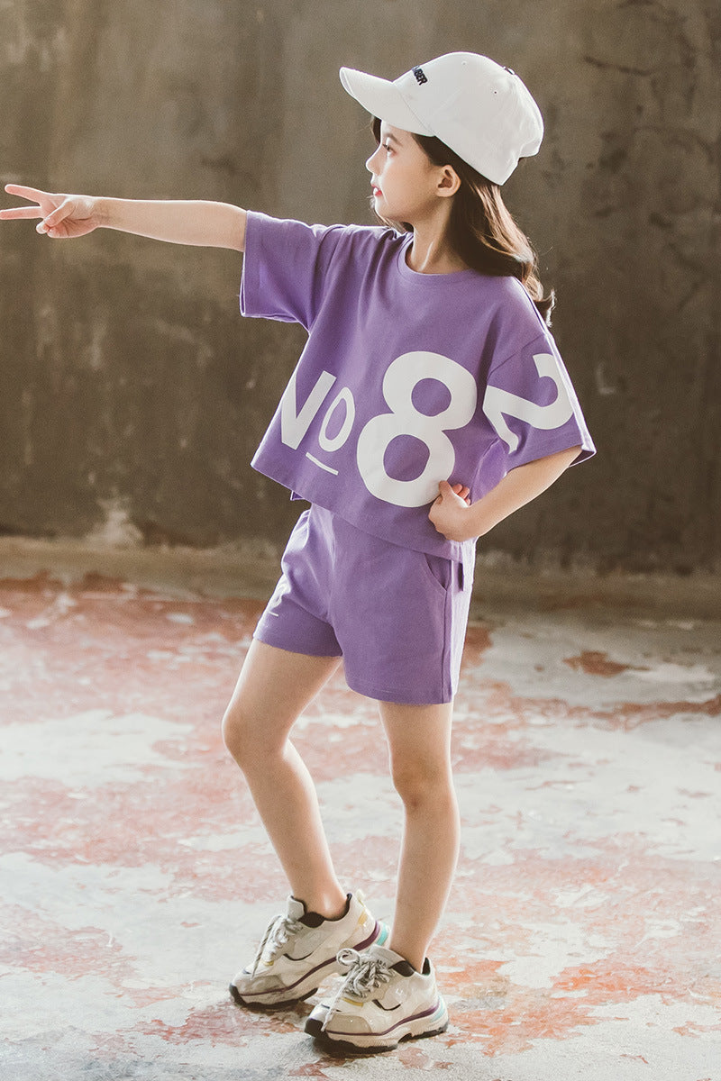 Loose Children's Wear Girl Short-sleeved Big Kids Sports Two-piece Suit Abysaz Kollectionz