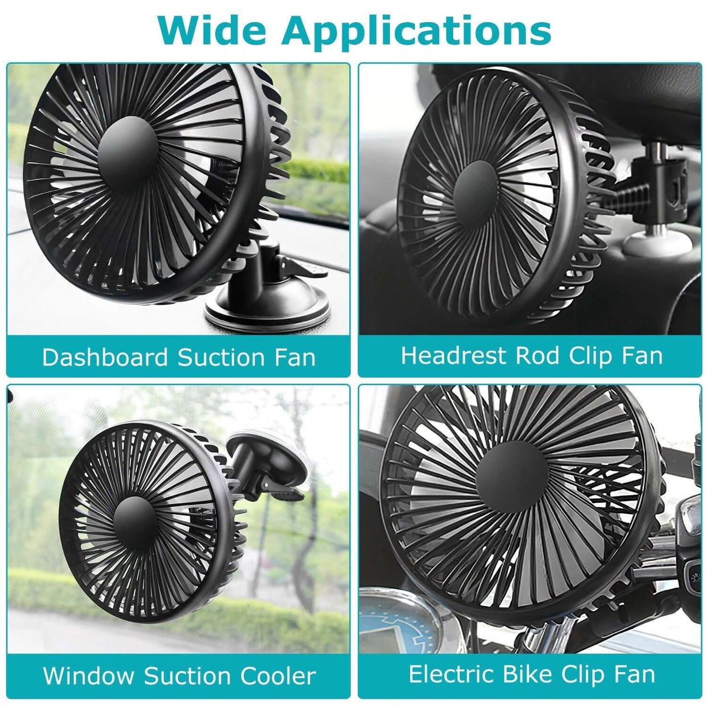 Abysaz Kollectionz 1Pc Car Cooling Fan Portable Rotatable USB Vehicle Fan Backseat Clip Fan Dashboard Window Suction Fan For SUV RV Pickup With 3 Speeds - Abysaz Kollectionz