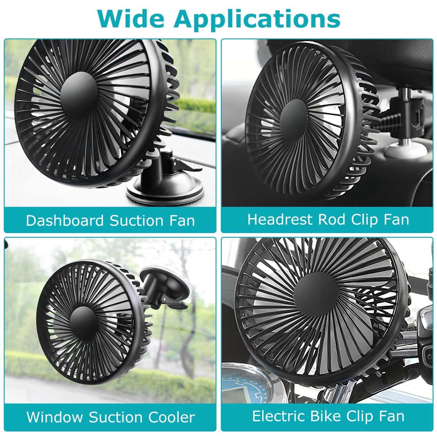 Abysaz Kollectionz 1Pc Car Cooling Fan Portable Rotatable USB Vehicle Fan Backseat Clip Fan Dashboard Window Suction Fan For SUV RV Pickup With 3 Speeds - Abysaz Kollectionz