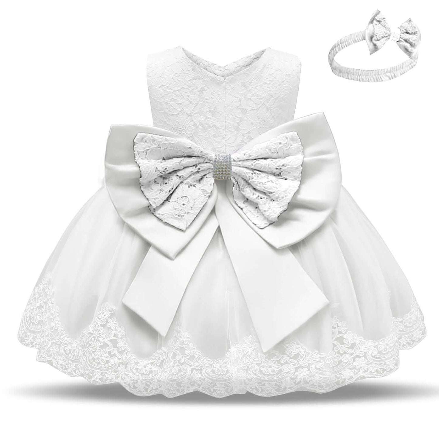 Baby Girls White Baptism Dress Newborn Princess Birthday Wear Toddler Flower Christening Ball Gown Kids Dresses for Girls 12 24M Abysaz Kollectionz