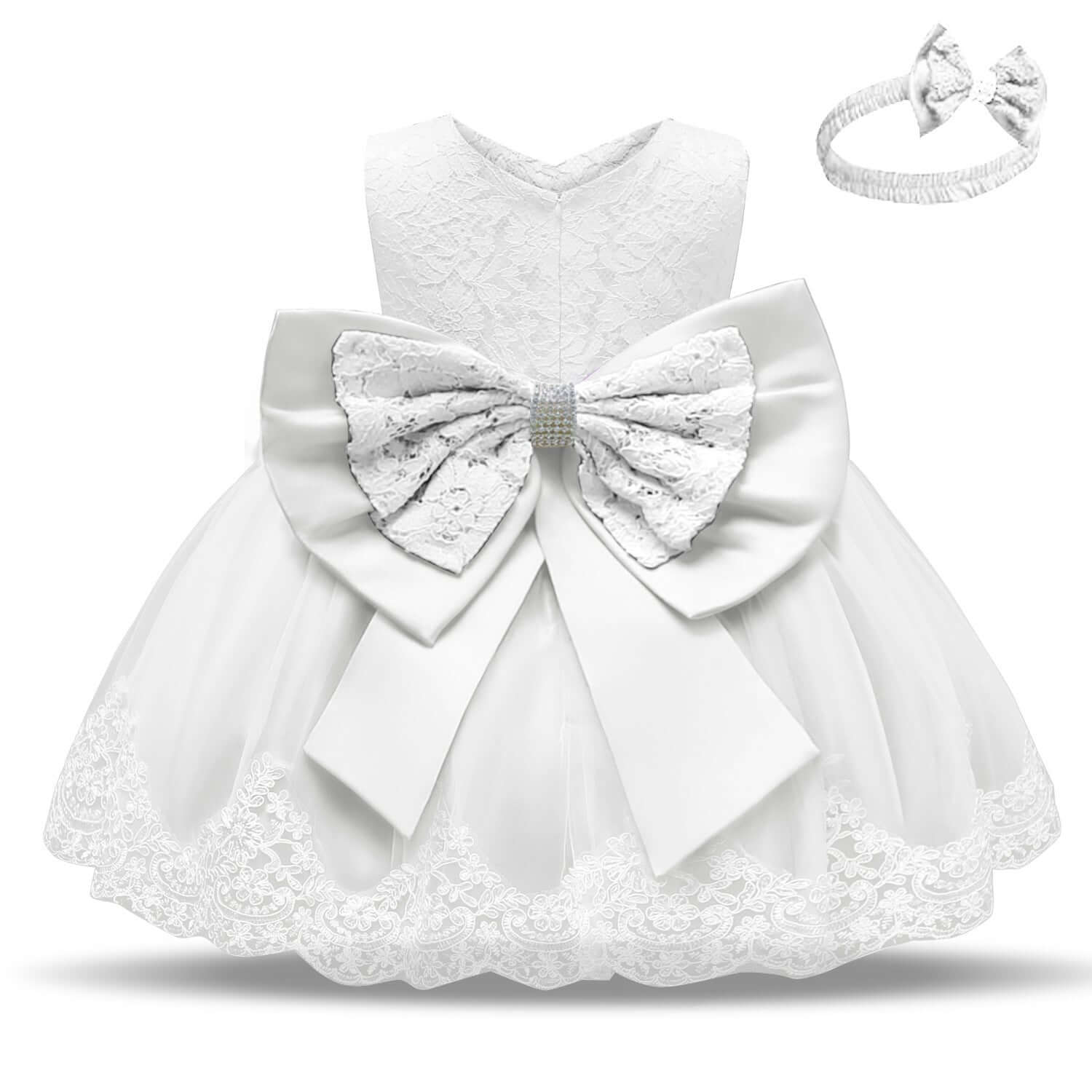 Baby Girls White Baptism Dress Newborn Princess Birthday Wear Toddler Flower Christening Ball Gown Kids Dresses for Girls 12 24M Abysaz Kollectionz