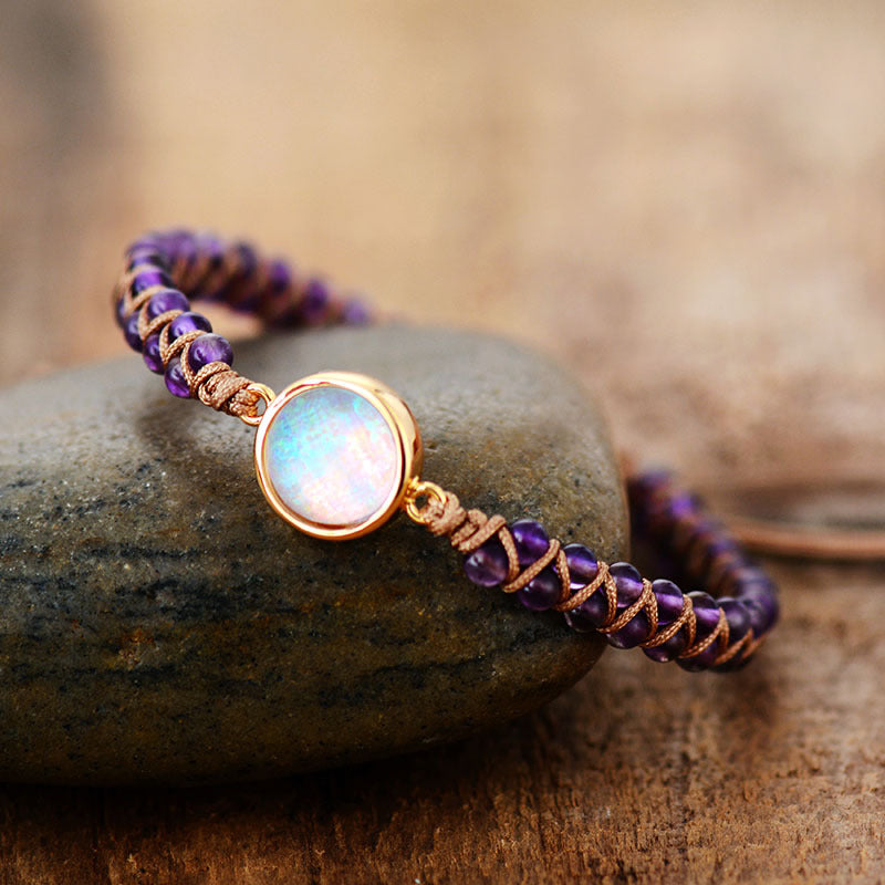 Stone Wrap Bracelets Femme Amethysts Opal String Braided Yoga Friendship Bracelet Bangle Bohemian Jewellery Abysaz Kollectionz