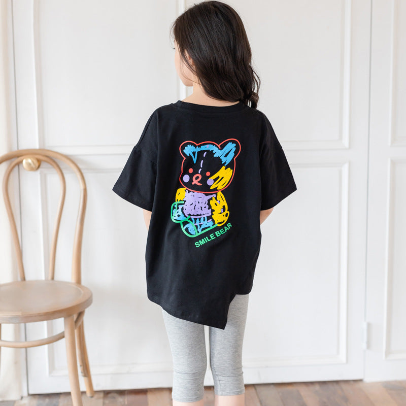 Cartoon Irregular Top Short-sleeved Half-sleeve Big Kids' Trendy Clothes Abysaz Kollectionz