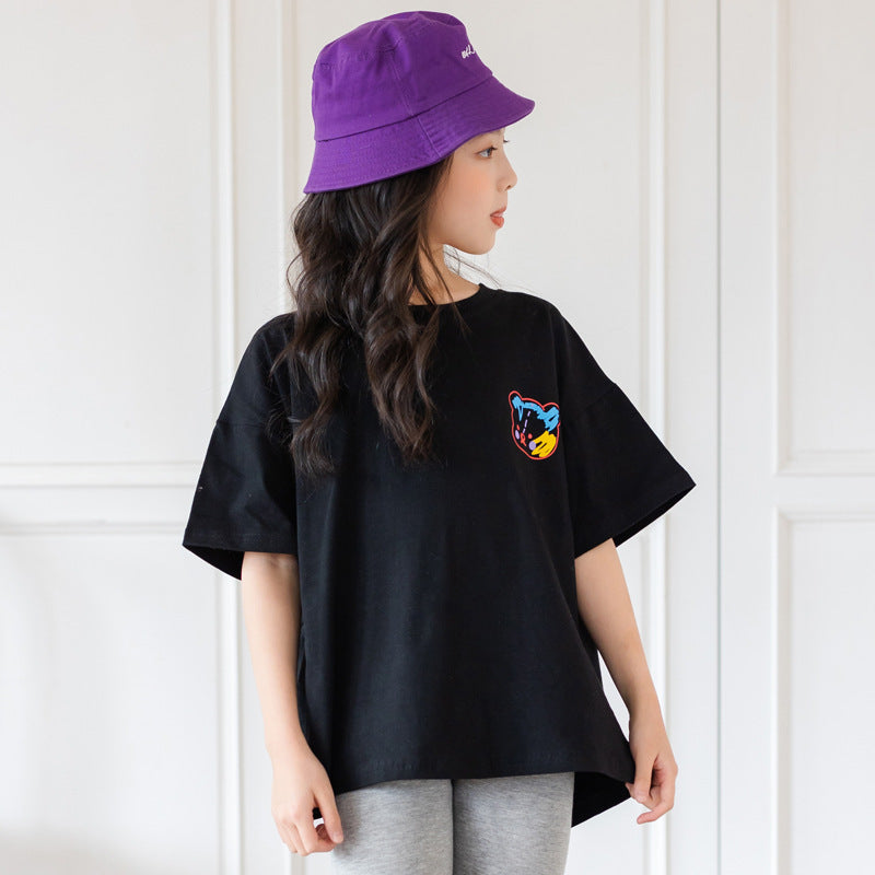 Cartoon Irregular Top Short-sleeved Half-sleeve Big Kids' Trendy Clothes - Abysaz Kollectionz