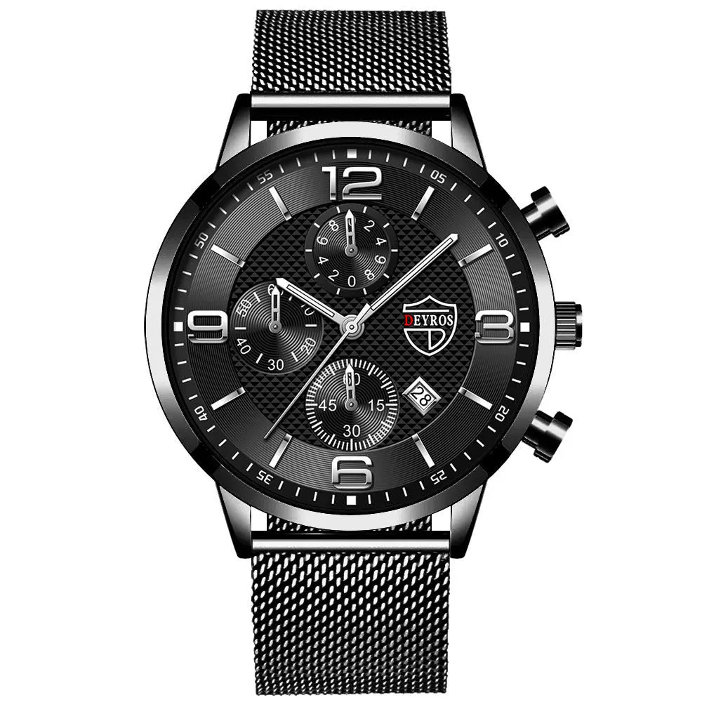 Men's Calendar Watch Business Stainless Steel Luminous Quartz Wrist Watch - Abysaz Kollectionz