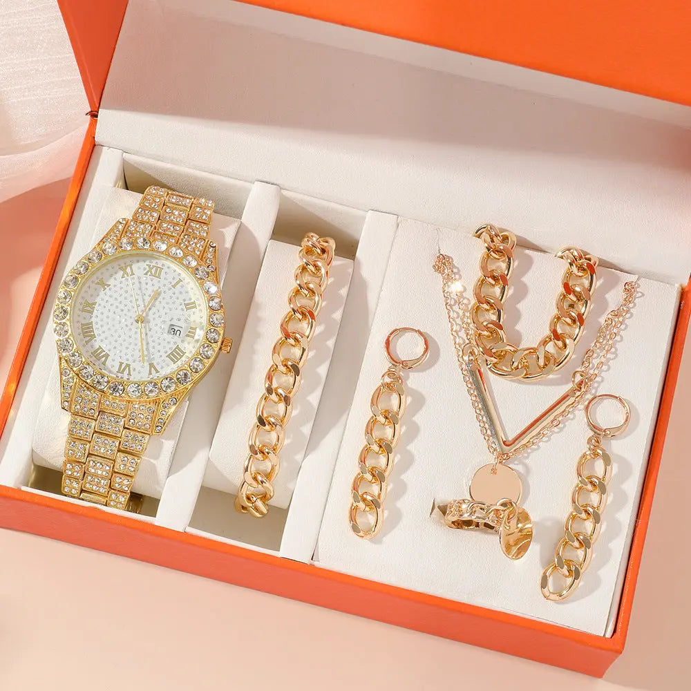 Women's Watch Jewelry 5-piece Set New Quartz Watch Gift Suit Wrist Watch - Abysaz Kollectionz