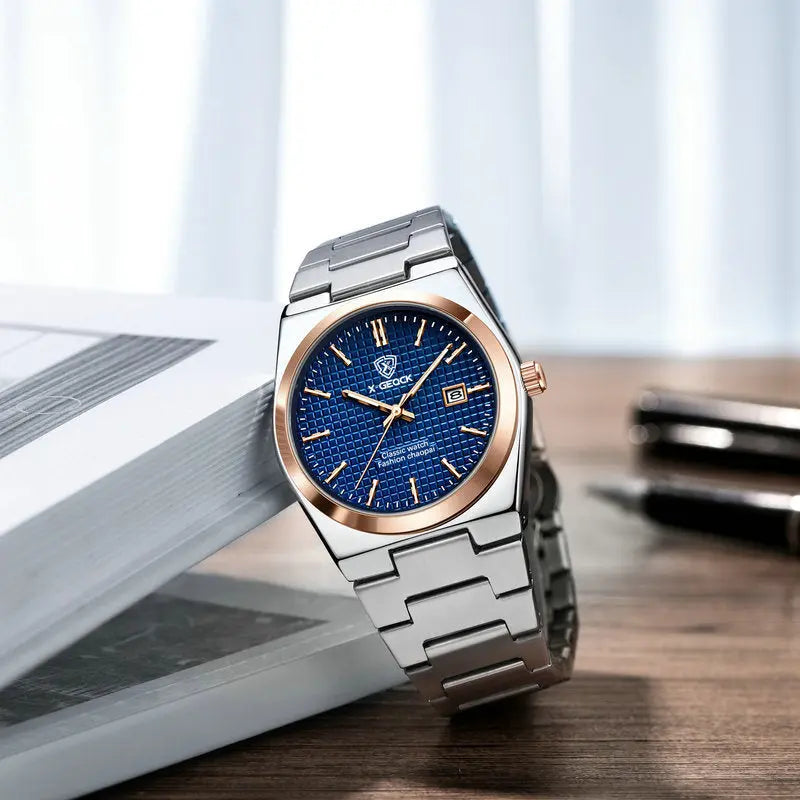 Men's Watch Quartz Simple Fashion Wrist Watch Steel Belt Waterproof Calendar Genuine Goods - Abysaz Kollectionz