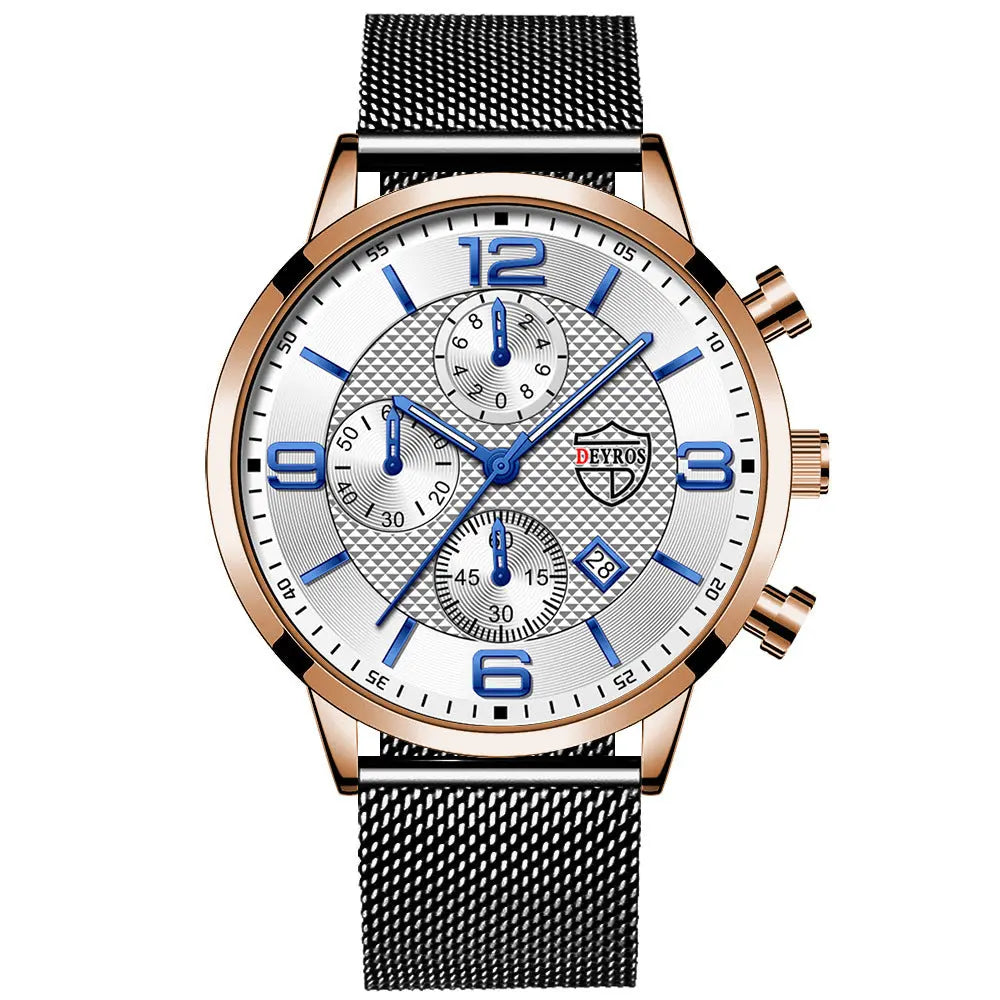 Men's Calendar Watch Business Stainless Steel Luminous Quartz Wrist Watch - Abysaz Kollectionz