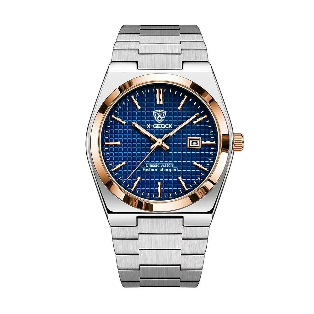 Men's Watch Quartz Simple Fashion Wrist Watch Steel Belt Waterproof Calendar Genuine Goods - Abysaz Kollectionz