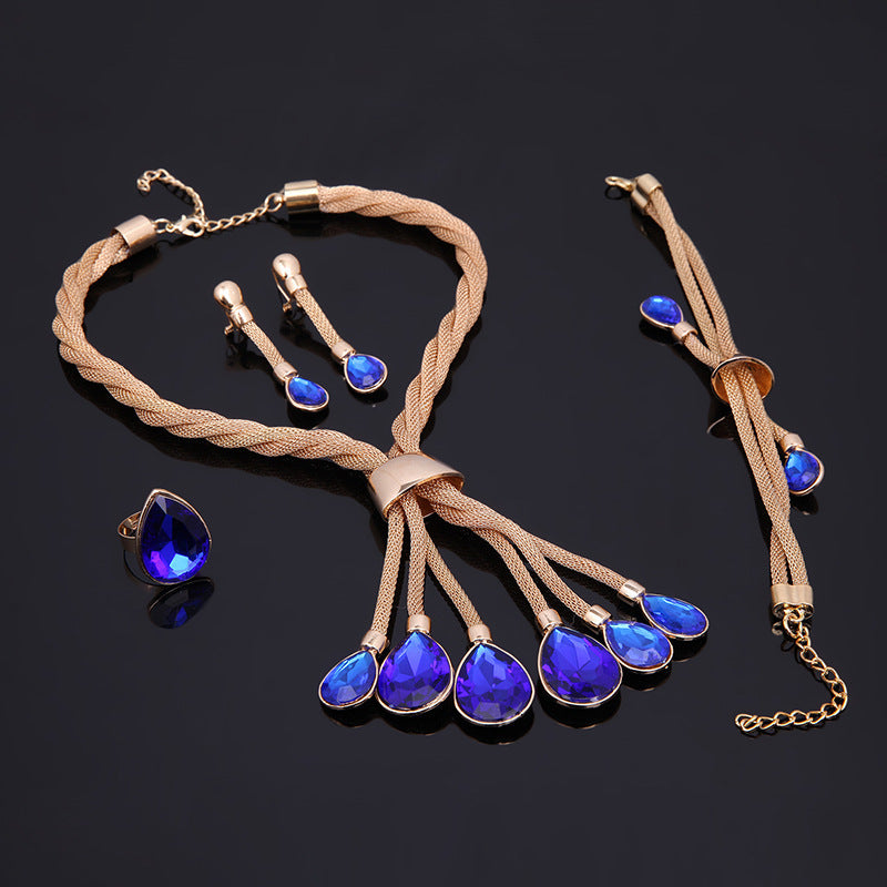 Necklac Earrings Jewellery Set Four-piece Gilded - Abysaz Kollectionz