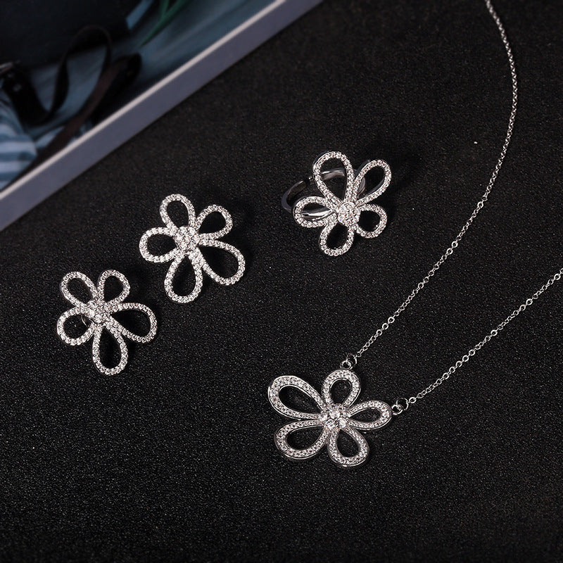 S925 Sterling Silver Five Petal Jewellery Set Abysaz Kollectionz