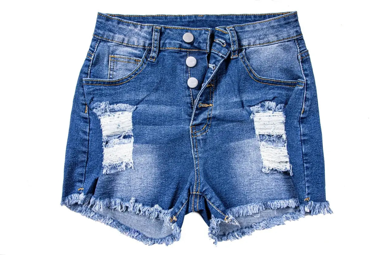 Women High Waist Ripped Denim Shorts