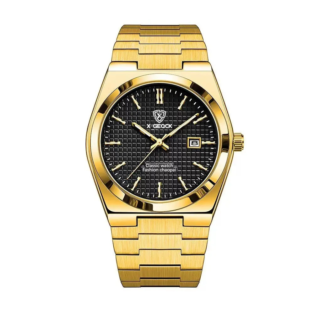 Men's Watch Quartz Simple Fashion Wrist Watch Steel Belt Waterproof Calendar Genuine Goods - Abysaz Kollectionz