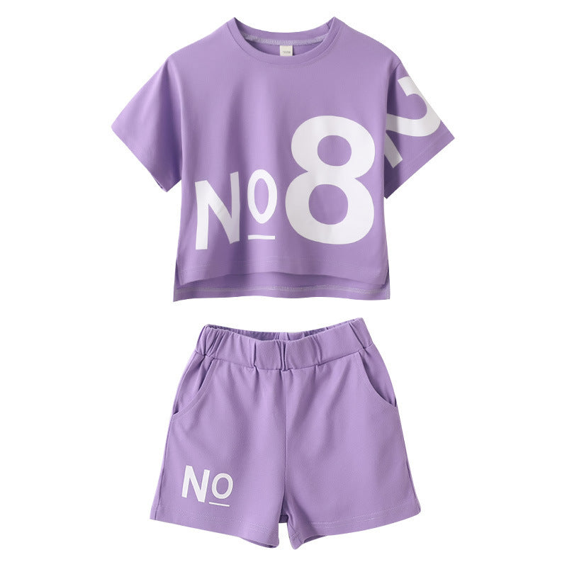 Loose Children's Wear Girl Short-sleeved Big Kids Sports Two-piece Suit Abysaz Kollectionz