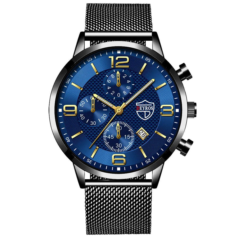 Men's Calendar Watch Business Stainless Steel Luminous Quartz Wrist Watch - Abysaz Kollectionz