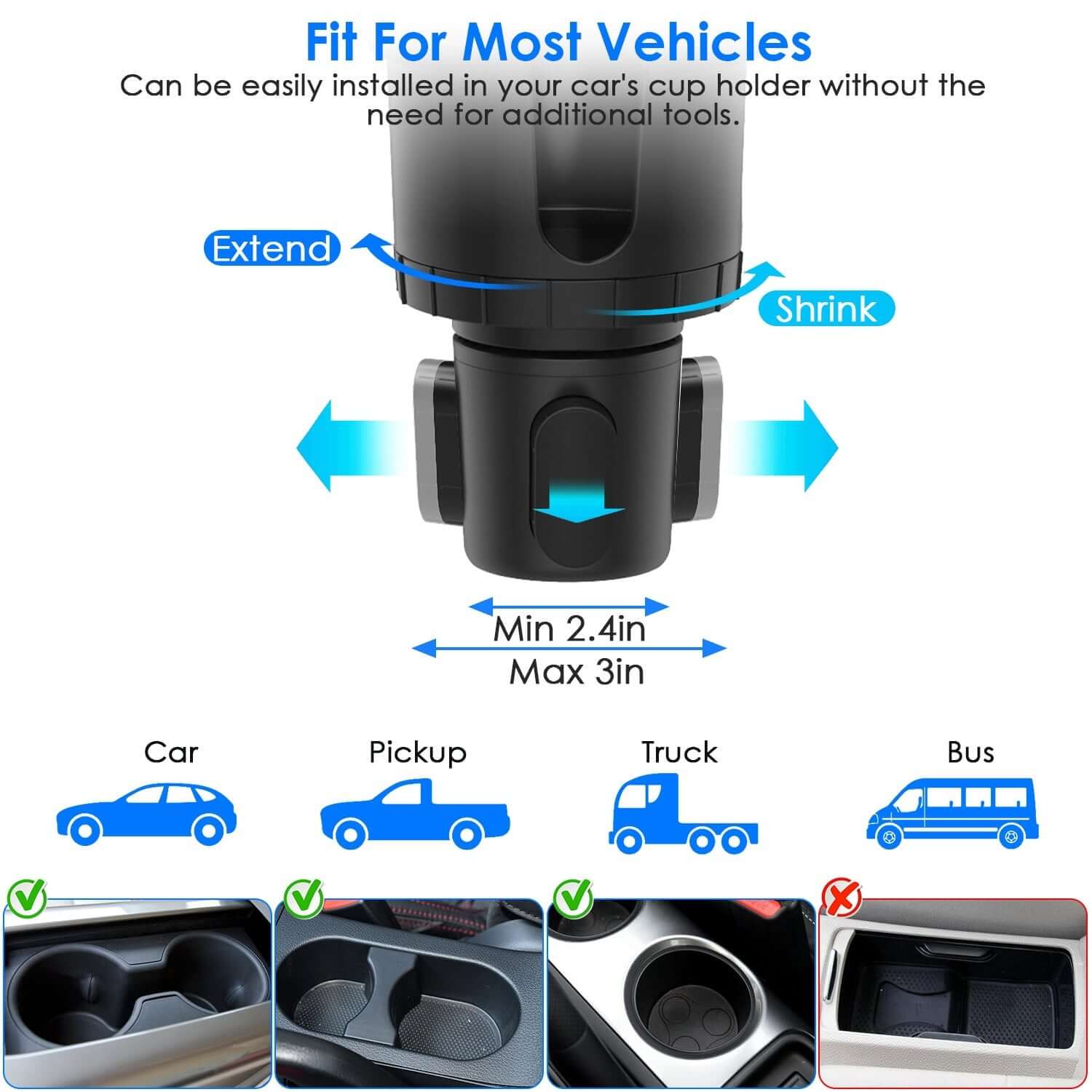 Abysaz Kollectionz 1Pc 2 In 1 Car Cup Phone Holder Automotive Drink Holder With 360 Degree Rotating Gooseneck Phone Mount Adjustable Base Fit For Most Phones Cups Vehicles - Abysaz Kollectionz