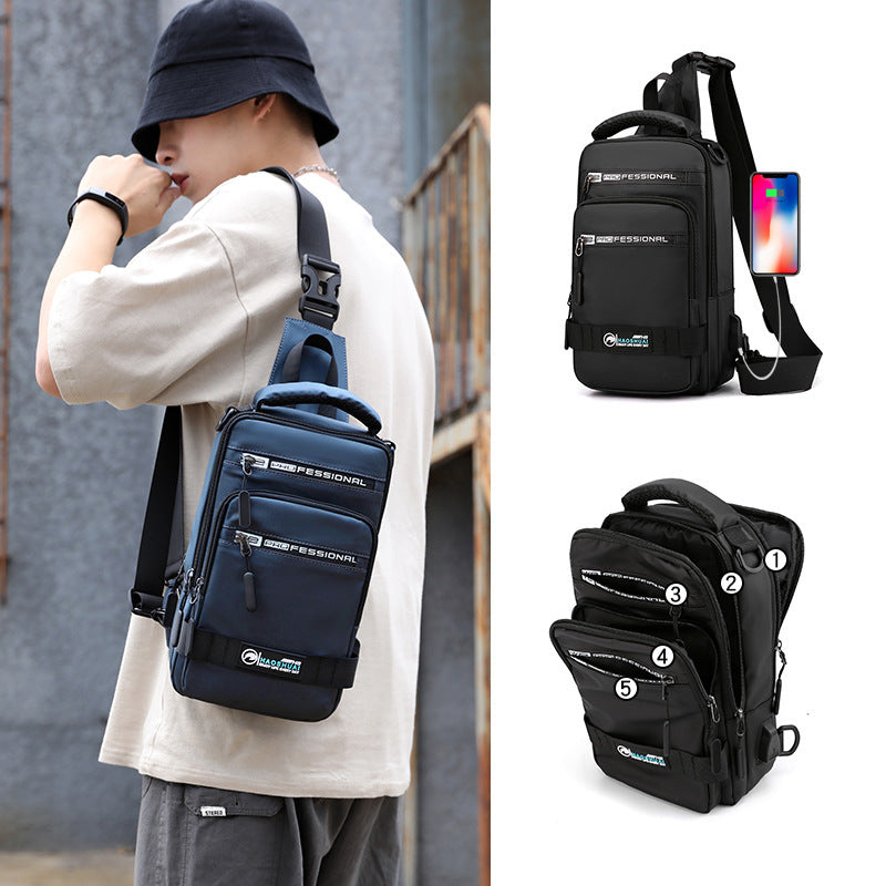 Multifunction Bags For Men Nylon Backpack Crossbody Shoulder Bag With USB Charging Port Chest Bags Pack - Abysaz Kollectionz