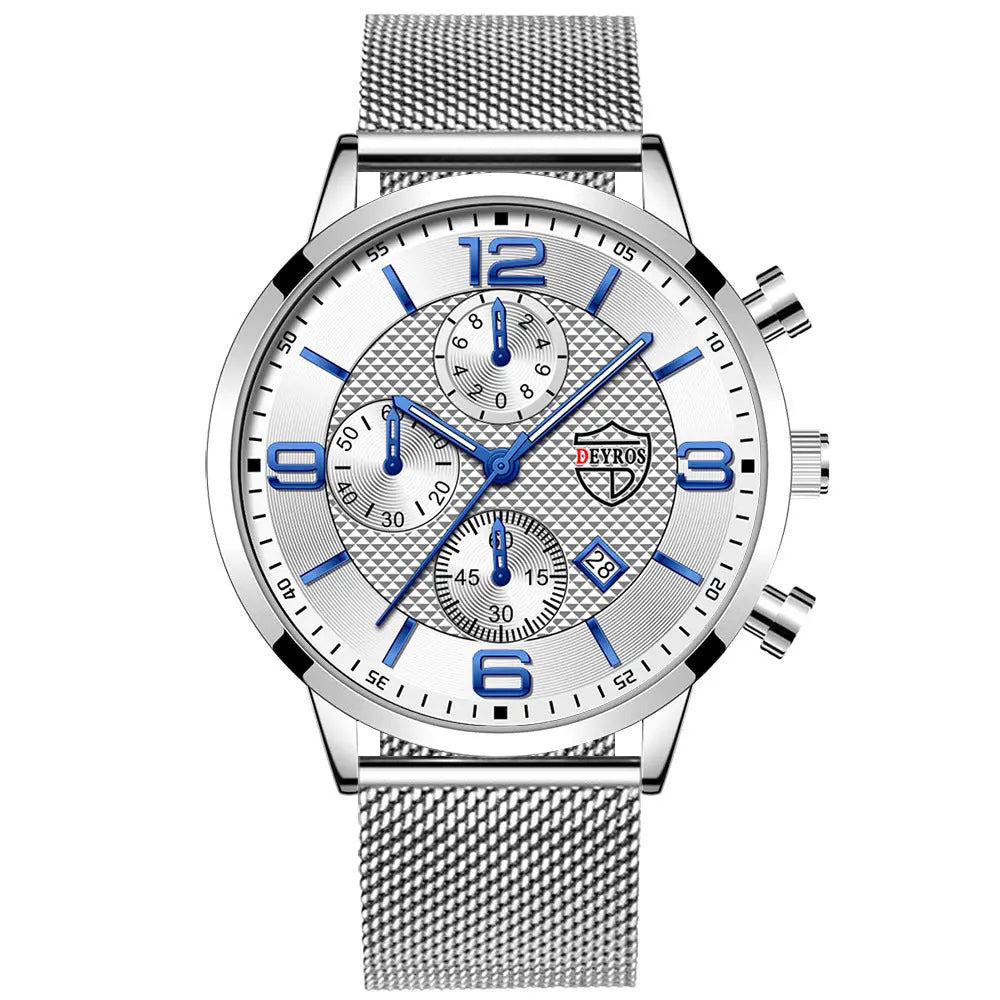 Men's Calendar Watch Business Stainless Steel Luminous Quartz Wrist Watch - Abysaz Kollectionz