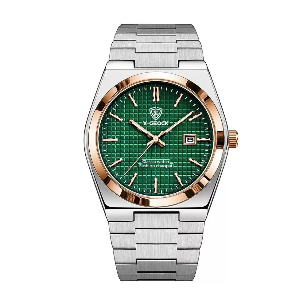 Men's Watch Quartz Simple Fashion Wrist Watch Steel Belt Waterproof Calendar Genuine Goods - Abysaz Kollectionz