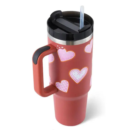 40 Oz Tumbler With Handle Straw Insulated, Stainless Steel Spill Proof Vacuum Coffee Cup Tumbler With Lid Tapered Mug Gifts For Valentine Lover Suitable For Car Gym Office Travel - Abysaz Kollectionz