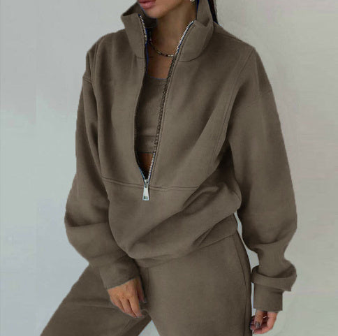 Women's Fashion Fleece Solid Color Sports Casual Suit Abysaz Kollectionz