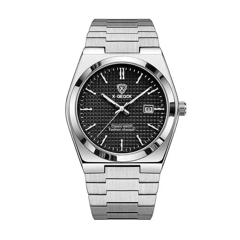Men's Watch Quartz Simple Fashion Wrist Watch Steel Belt Waterproof Calendar Genuine Goods - Abysaz Kollectionz