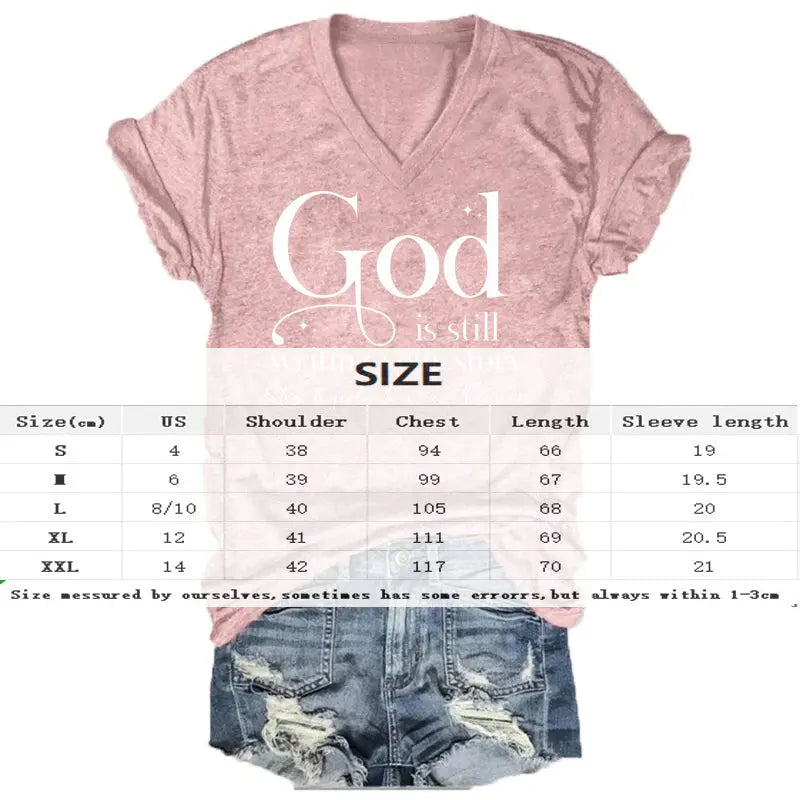 Women Summer Casual V-Neck "God" Letter Print Short Sleeves
