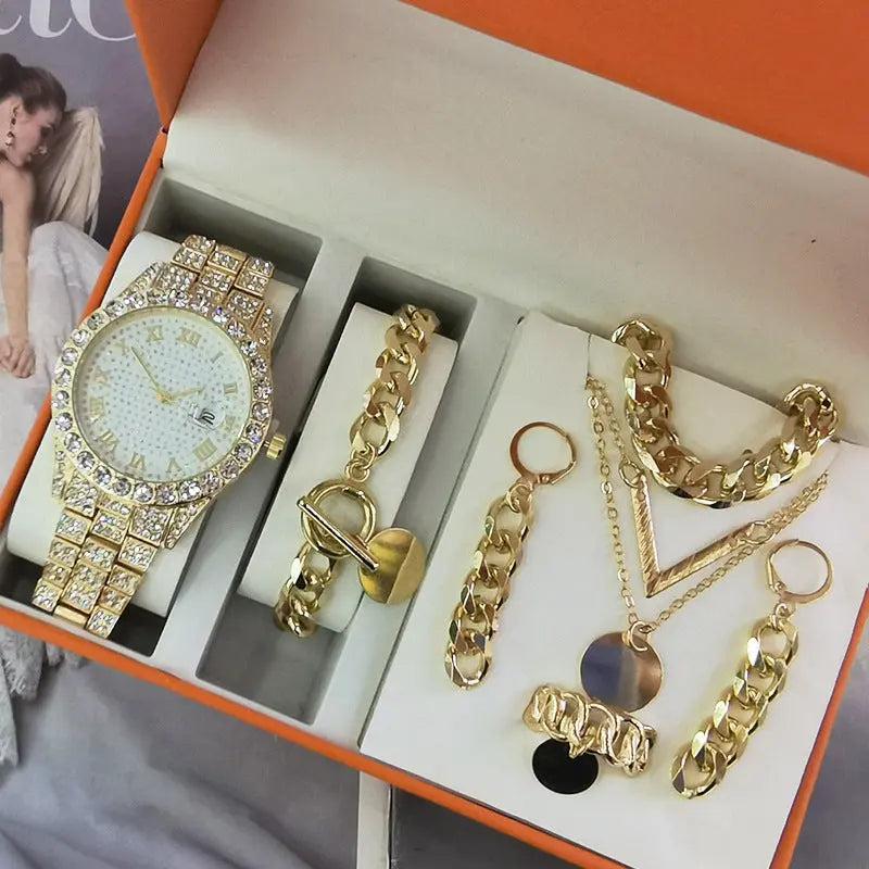 Women's Watch Jewelry 5-piece Set New Quartz Watch Gift Suit Wrist Watch - Abysaz Kollectionz