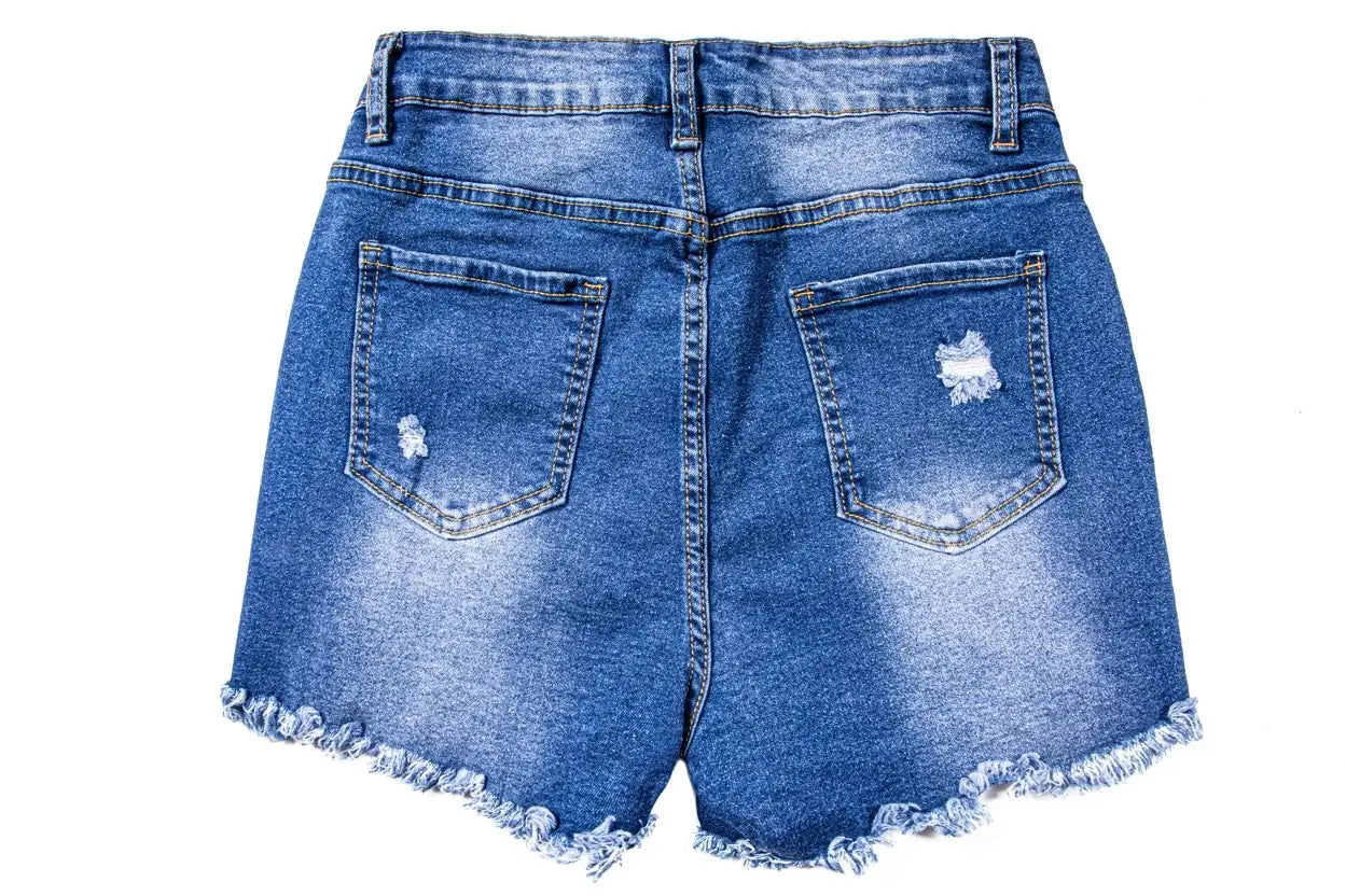 Women High Waist Ripped Denim Shorts