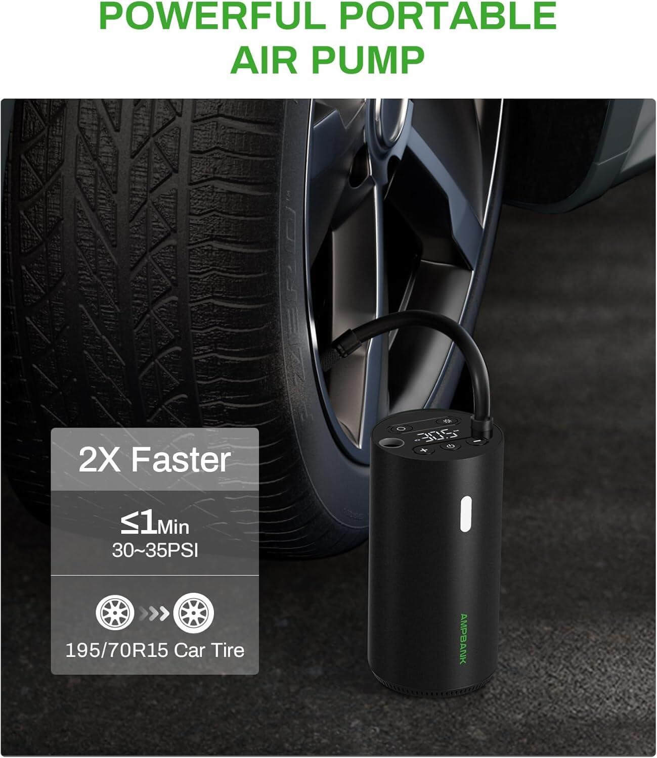 AMPBANK AT004 Smart Portable Tire Air Pump For Cars, Motorcycles, Bicycles And Balls With Pressure Gauge And LED Screen For Fast Inflation - Abysaz Kollectionz