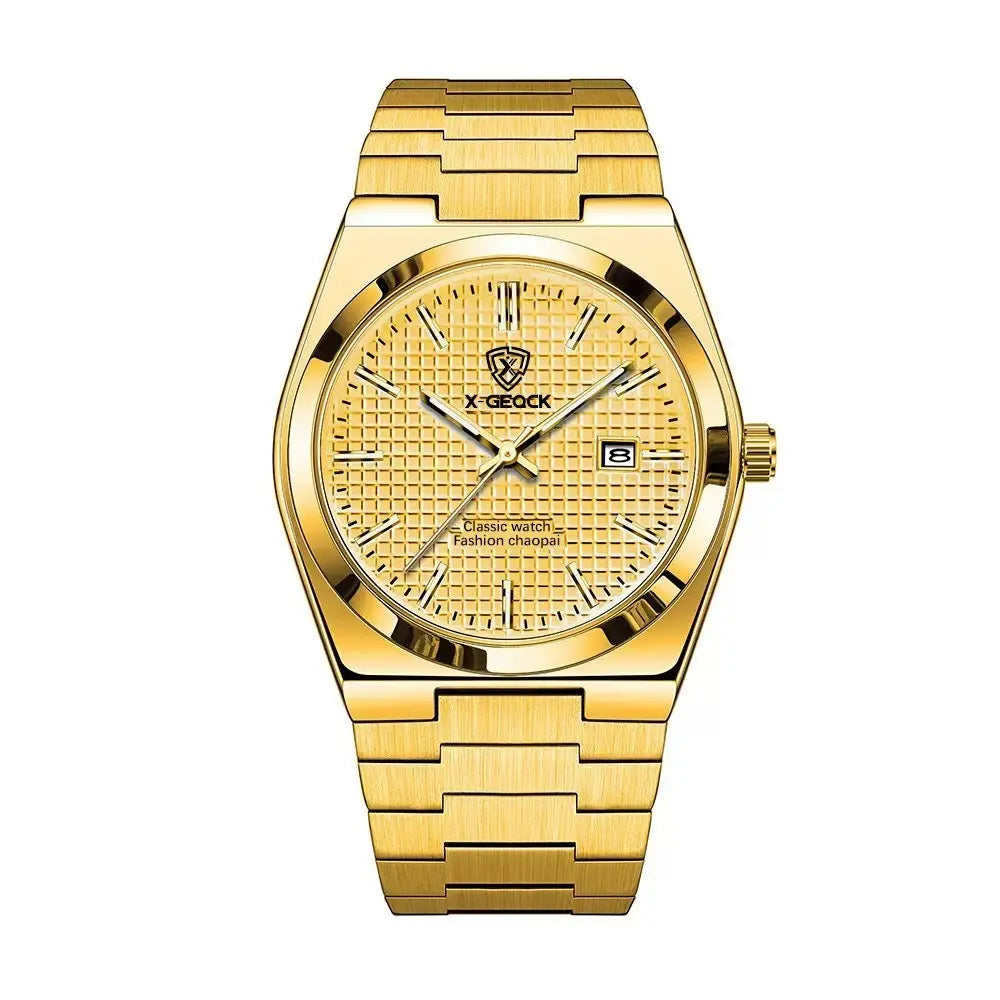 Men's Watch Quartz Simple Fashion Wrist Watch Steel Belt Waterproof Calendar Genuine Goods - Abysaz Kollectionz