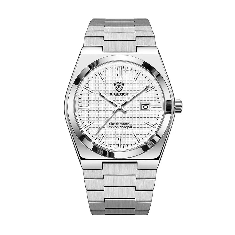 Men's Watch Quartz Simple Fashion Wrist Watch Steel Belt Waterproof Calendar Genuine Goods - Abysaz Kollectionz