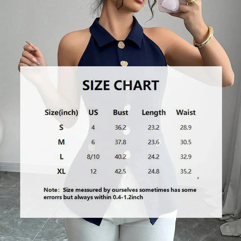 Women Elegant Fit Solid Sleeveless Tank Top - Button Front Lapel Top