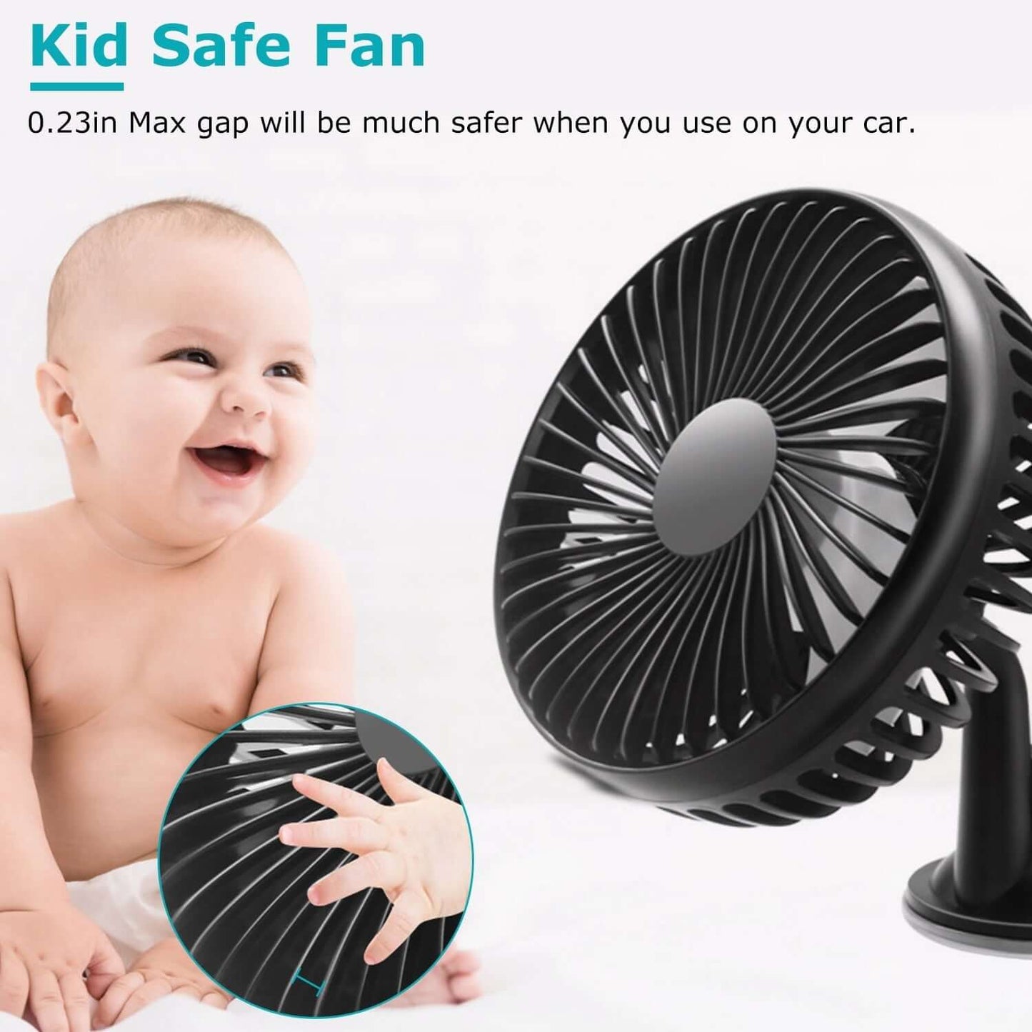 Abysaz Kollectionz 1Pc Car Cooling Fan Portable Rotatable USB Vehicle Fan Backseat Clip Fan Dashboard Window Suction Fan For SUV RV Pickup With 3 Speeds - Abysaz Kollectionz