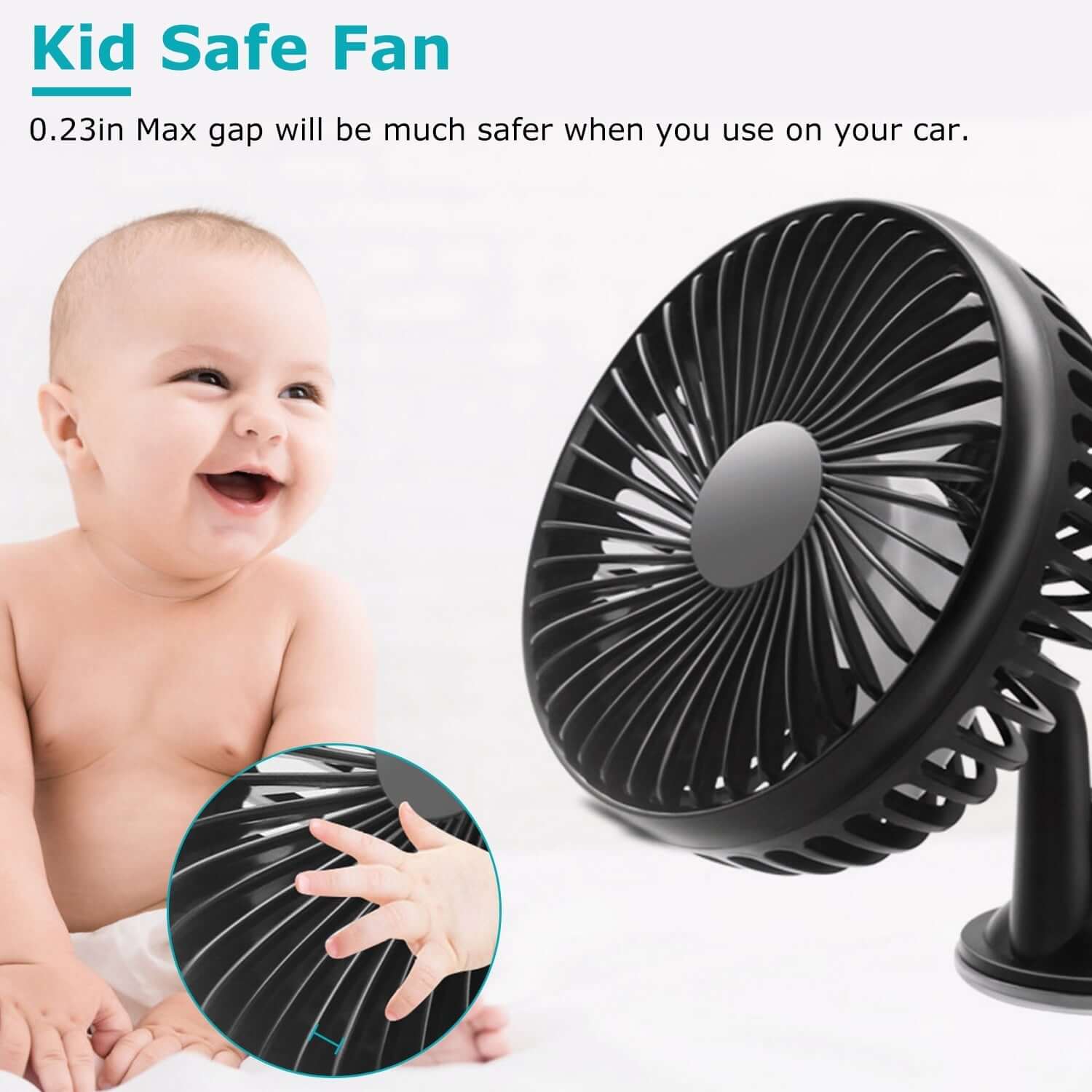 Abysaz Kollectionz 1Pc Car Cooling Fan Portable Rotatable USB Vehicle Fan Backseat Clip Fan Dashboard Window Suction Fan For SUV RV Pickup With 3 Speeds - Abysaz Kollectionz