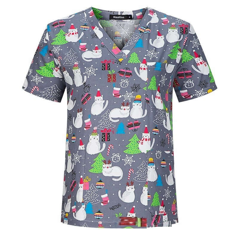 Men's And Women's V-neck Printed Surgical Clothes, Hand Washing Clothes, Work Clothes, Short Sleeves - Abysaz Kollectionz