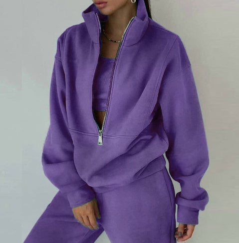 Women's Fashion Fleece Solid Color Sports Casual Suit Abysaz Kollectionz