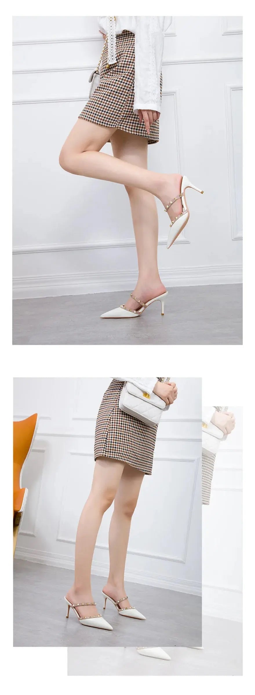 Fashion Rivet Slip On Women Slippers New Summer Pointy Toe High Heels Shoes Party Patent Leather Hollow Sexy Female Sandal Dress - Abysaz Kollectionz