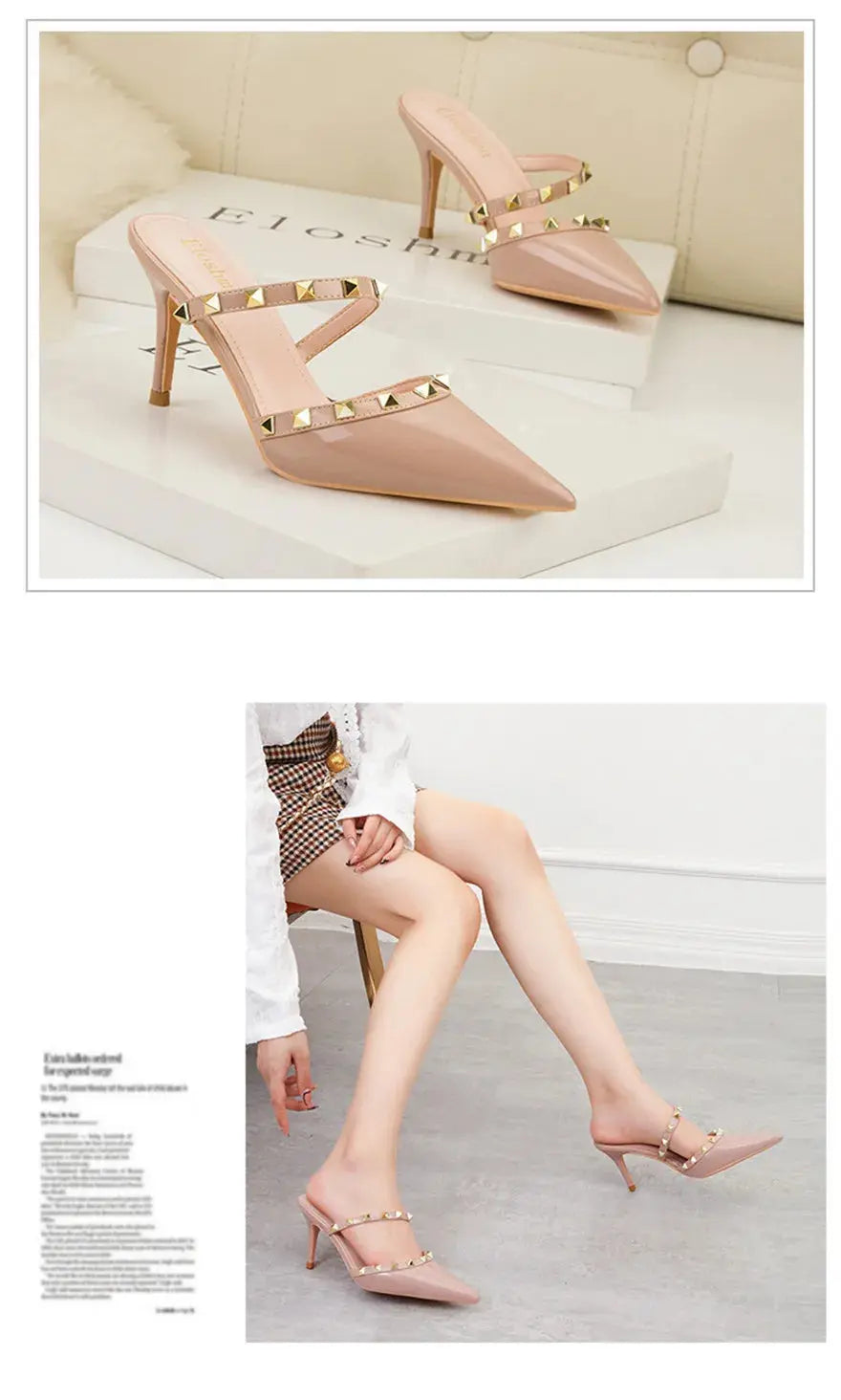 Fashion Rivet Slip On Women Slippers New Summer Pointy Toe High Heels Shoes Party Patent Leather Hollow Sexy Female Sandal Dress - Abysaz Kollectionz