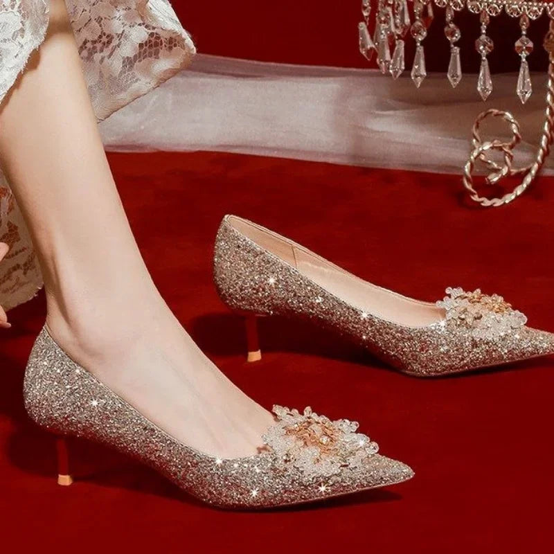 Golden Wedding Shoes Wedding Bridal Shoes Bridesmaid Crystal Shoes Celebrity Stiletto Women Shoes High Heels Shoes for Women Abysaz Kollectionz
