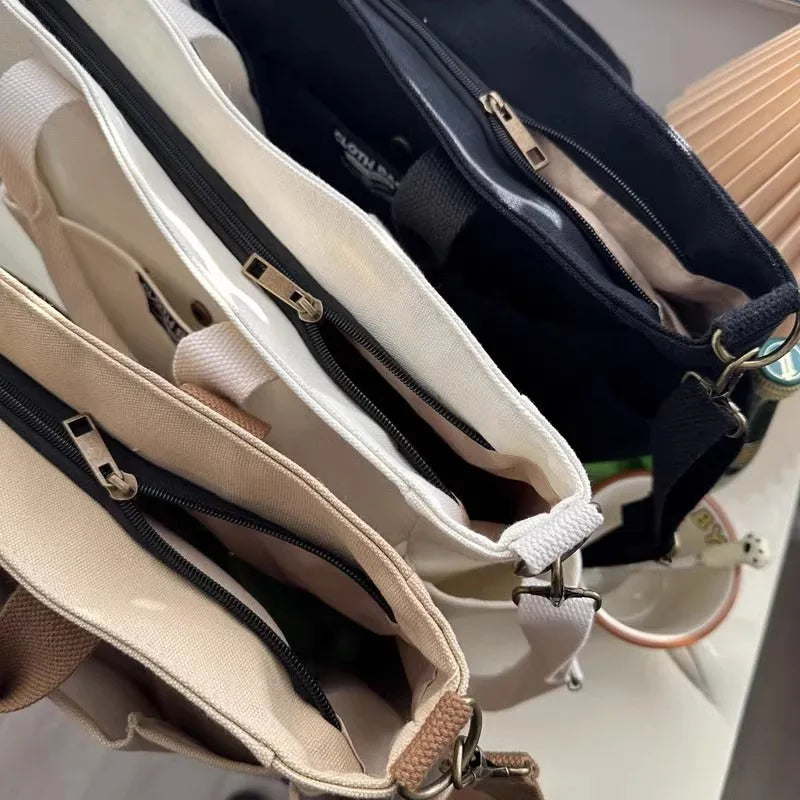 Urban Minimalist Female Student Large Capacity Commuting Horizontal Canvas Single Shoulder Diagonal Cross Portable Tote Bag Abysaz Kollectionz