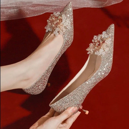 Golden Wedding Shoes Wedding Bridal Shoes Bridesmaid Crystal Shoes Celebrity Stiletto Women Shoes High Heels Shoes for Women Abysaz Kollectionz