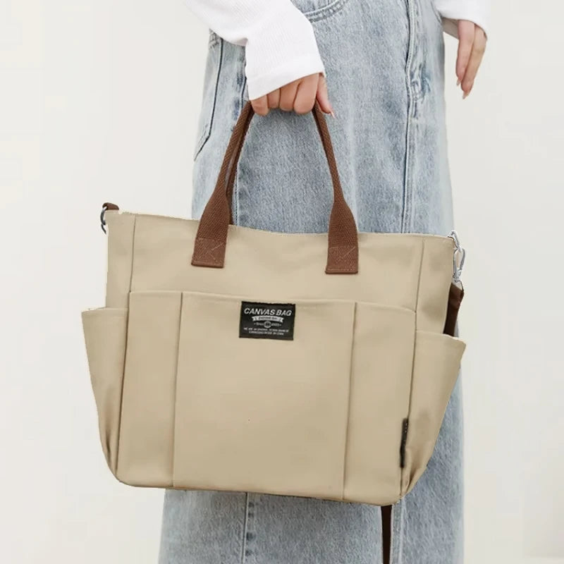 Urban Minimalist Female Student Large Capacity Commuting Horizontal Canvas Single Shoulder Diagonal Cross Portable Tote Bag Abysaz Kollectionz