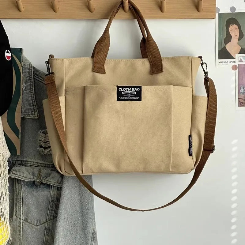 Urban Minimalist Female Student Large Capacity Commuting Horizontal Canvas Single Shoulder Diagonal Cross Portable Tote Bag Abysaz Kollectionz